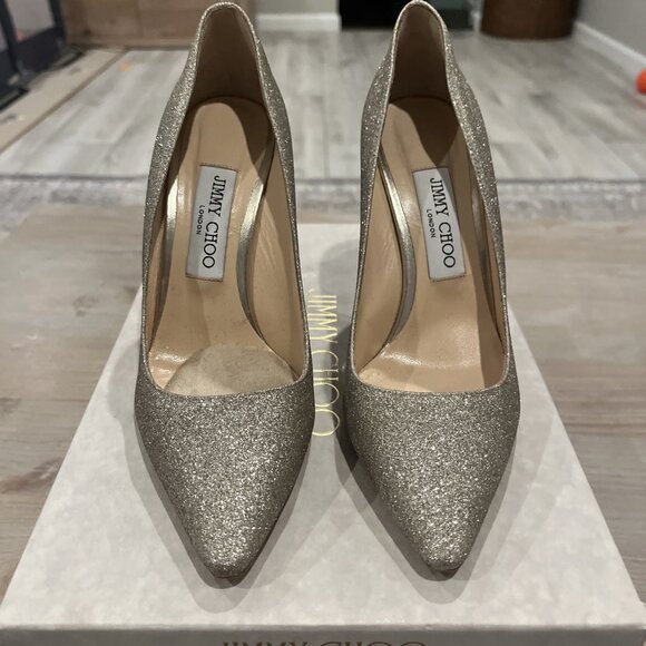 Jimmy Choo Shoes - Jimmy Choo Romy 100 Platinum Ice Dusty Glitter Pointy Toe Pumps